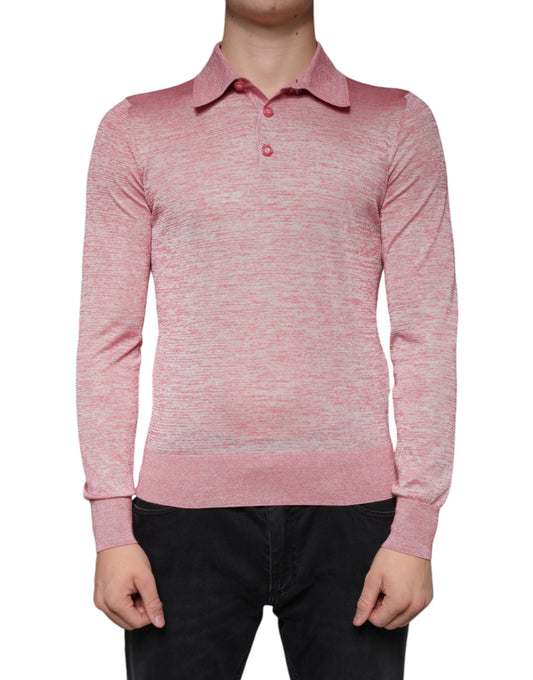 Dolce & Gabbana Pink Polyester Long Sleeve Men Polo T-shirt