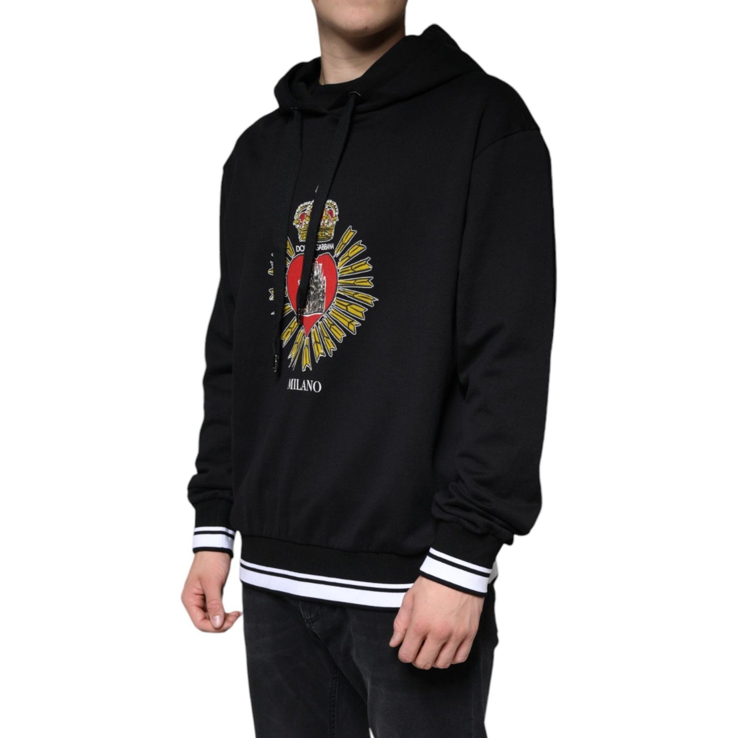 Dolce & Gabbana Black Sacred Heart Crown Hooded Sweatshirt Sweater Dolce & Gabbana