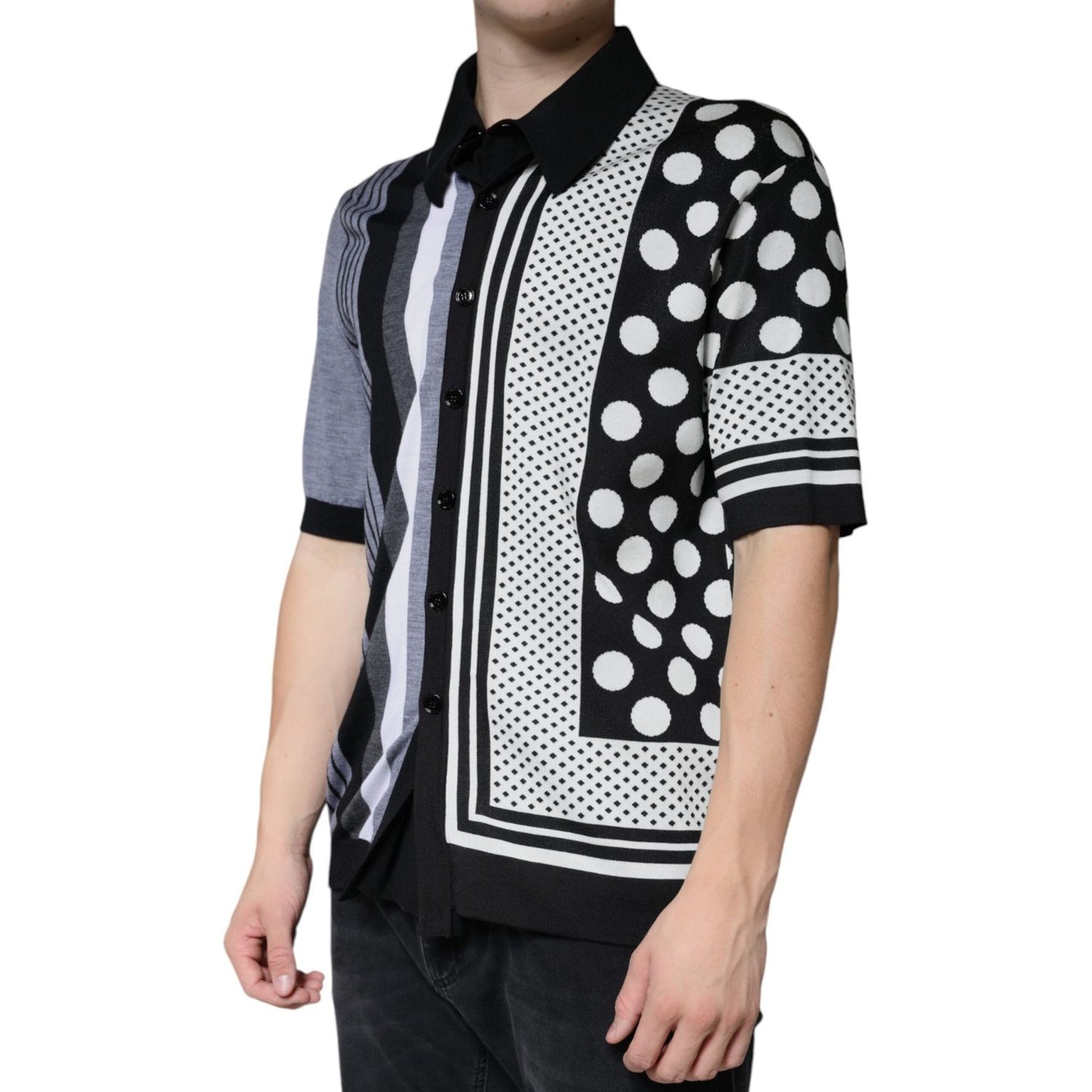 Dolce & Gabbana Black White Polka Dot Collared Polo T-shirt