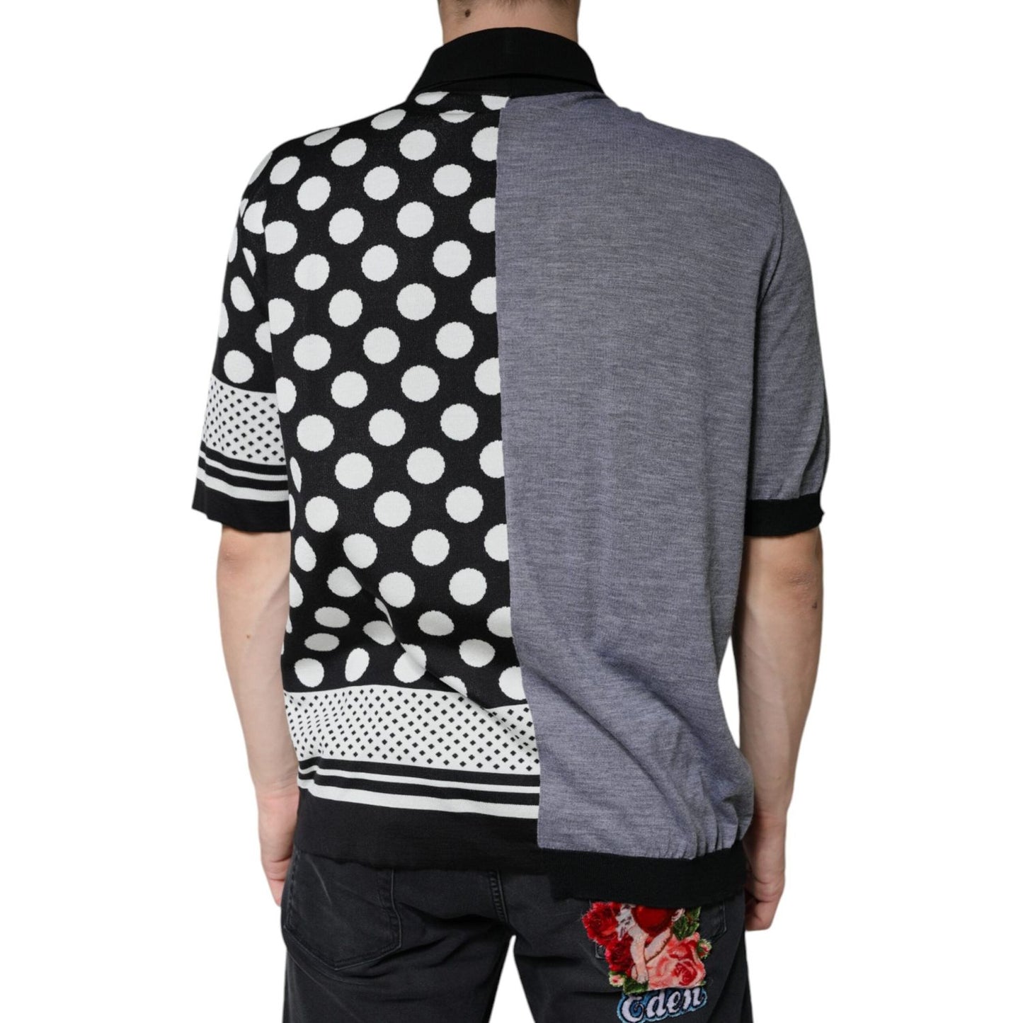 Dolce & Gabbana Black White Polka Dot Collared Polo T-shirt