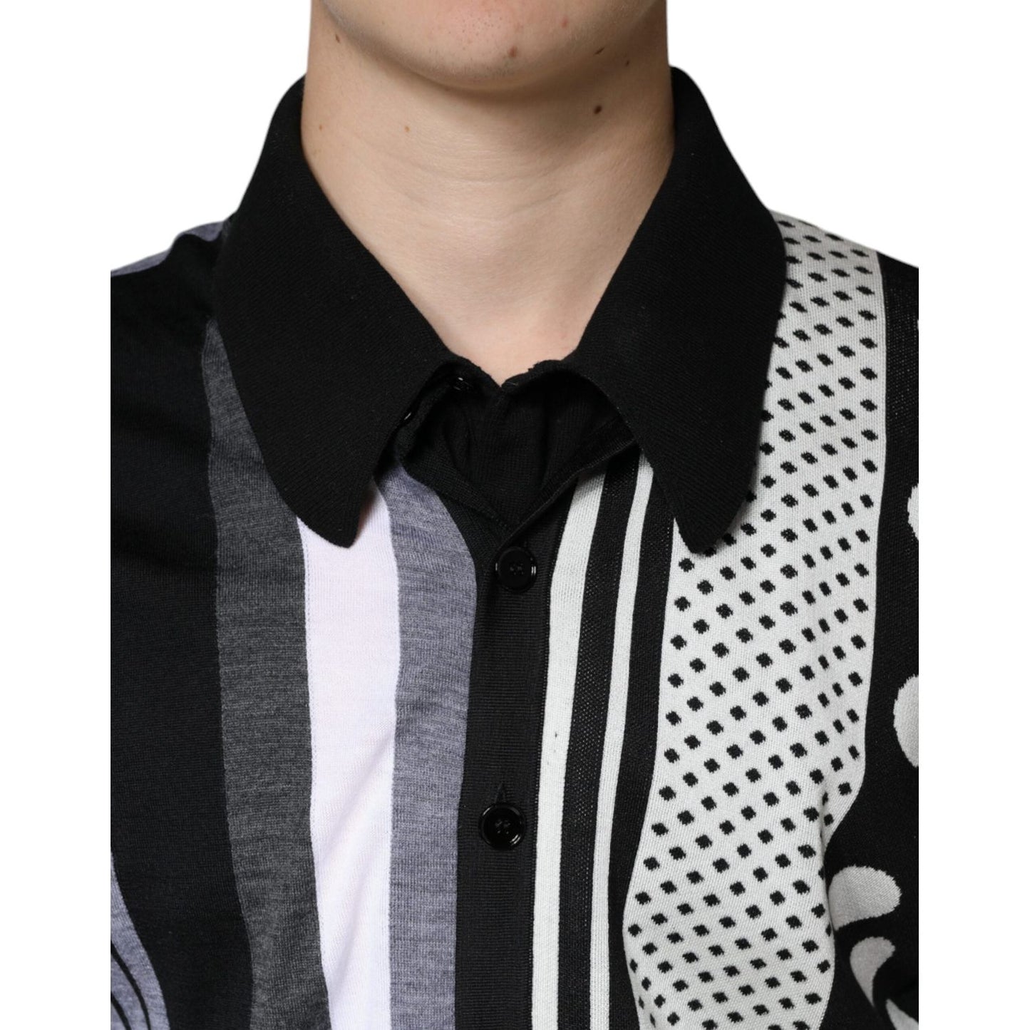 Dolce & Gabbana Black White Polka Dot Collared Polo T-shirt