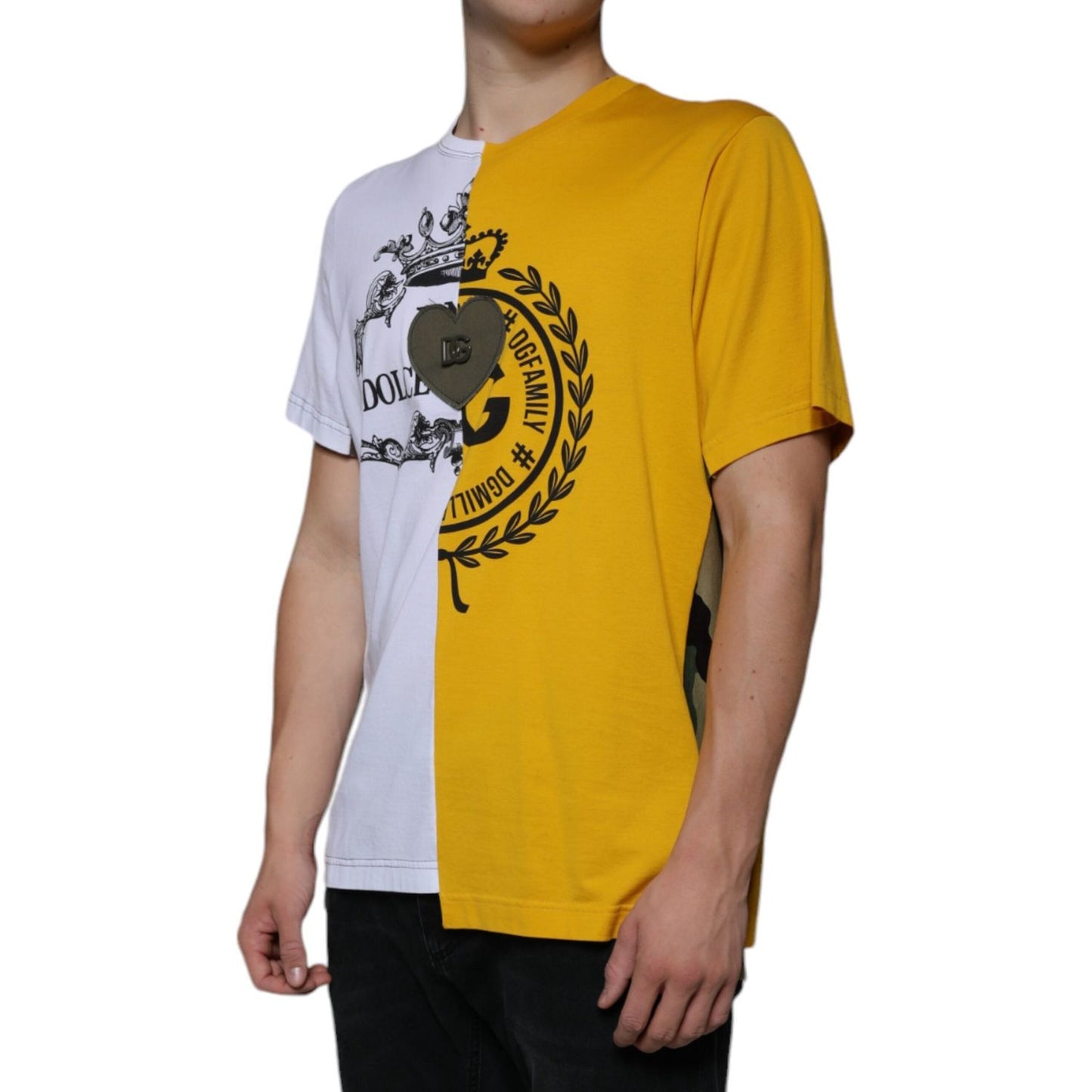 Dolce & Gabbana White Yellow Logo Print Short Sleeve T-shirt