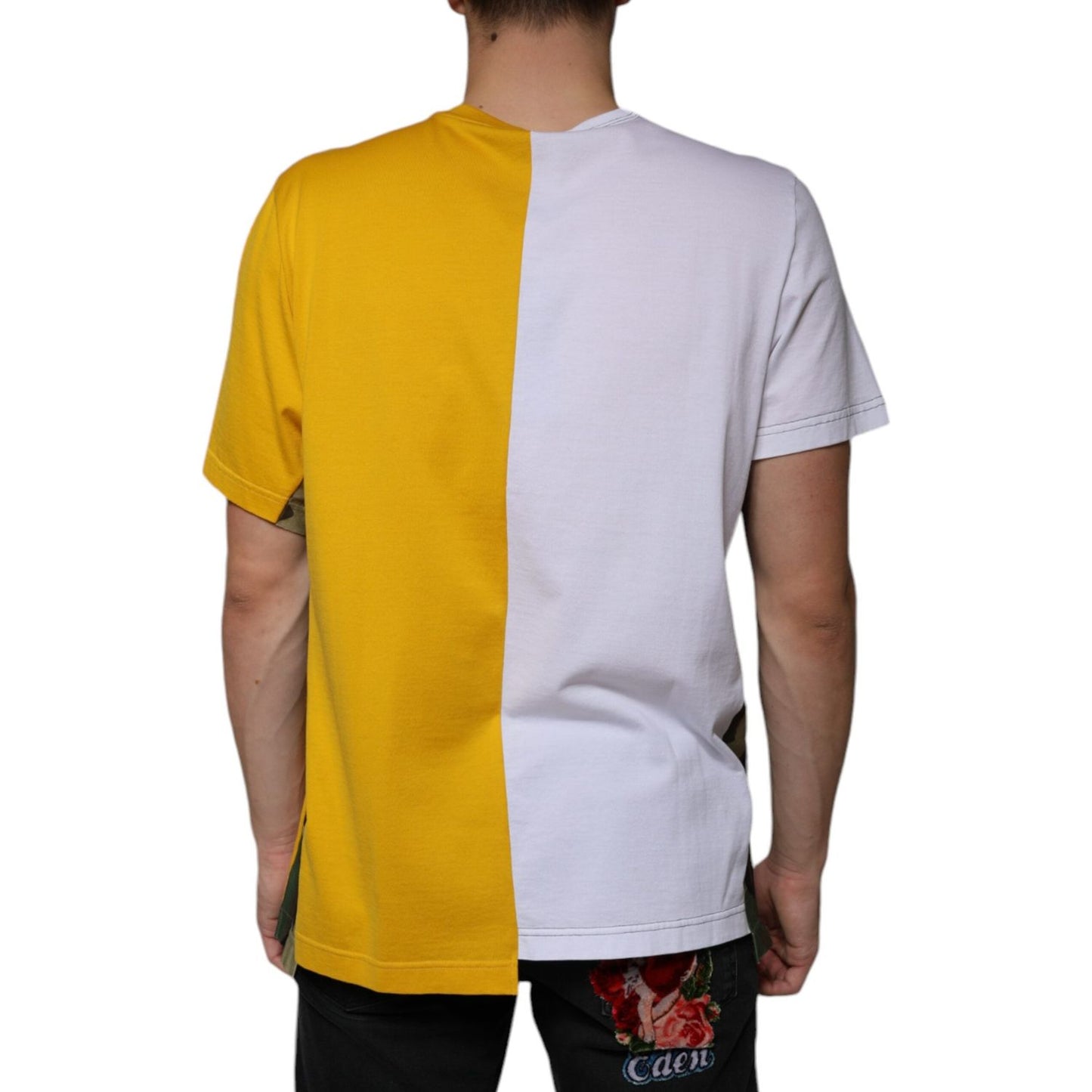 Dolce & Gabbana White Yellow Logo Print Short Sleeve T-shirt