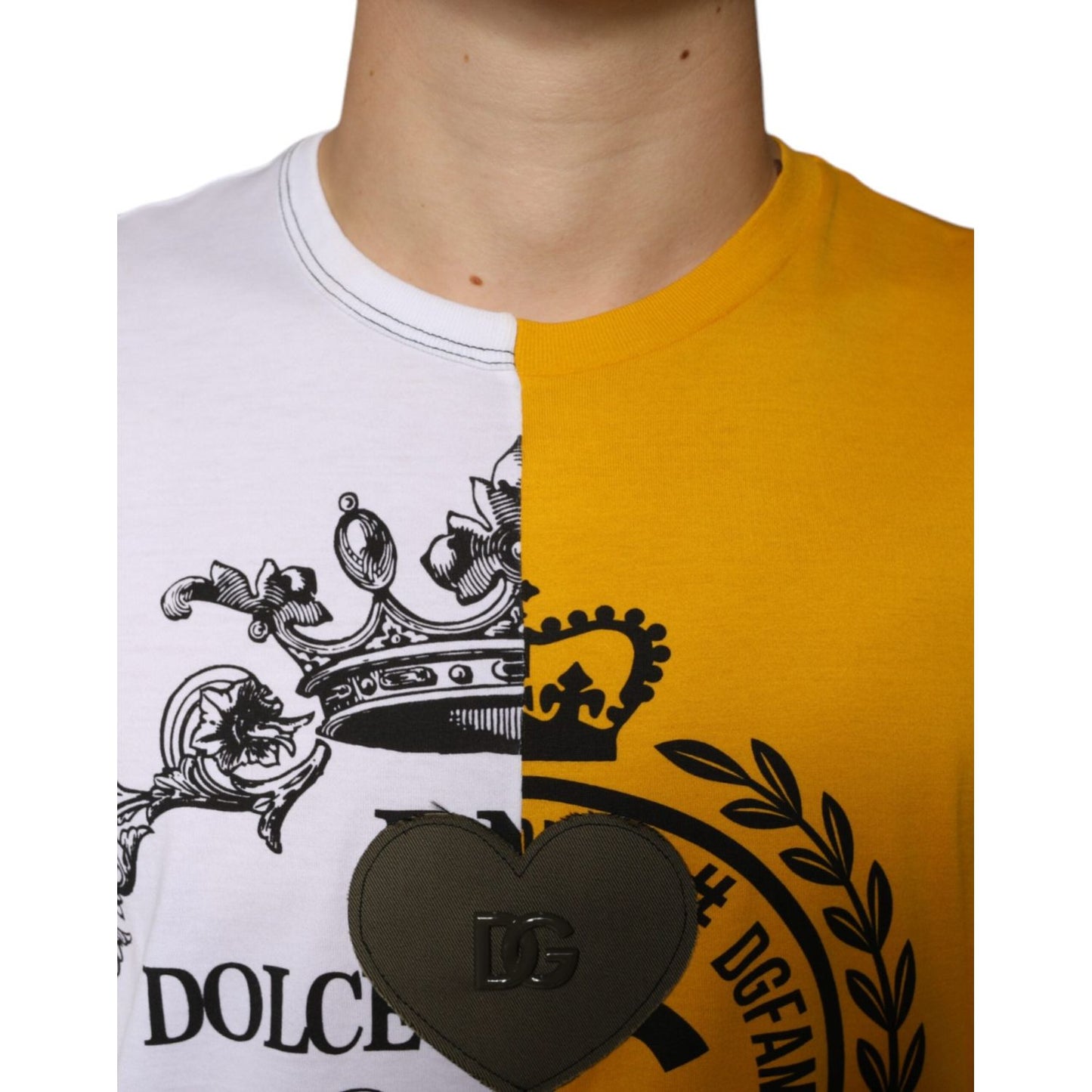 Dolce & Gabbana White Yellow Logo Print Short Sleeve T-shirt