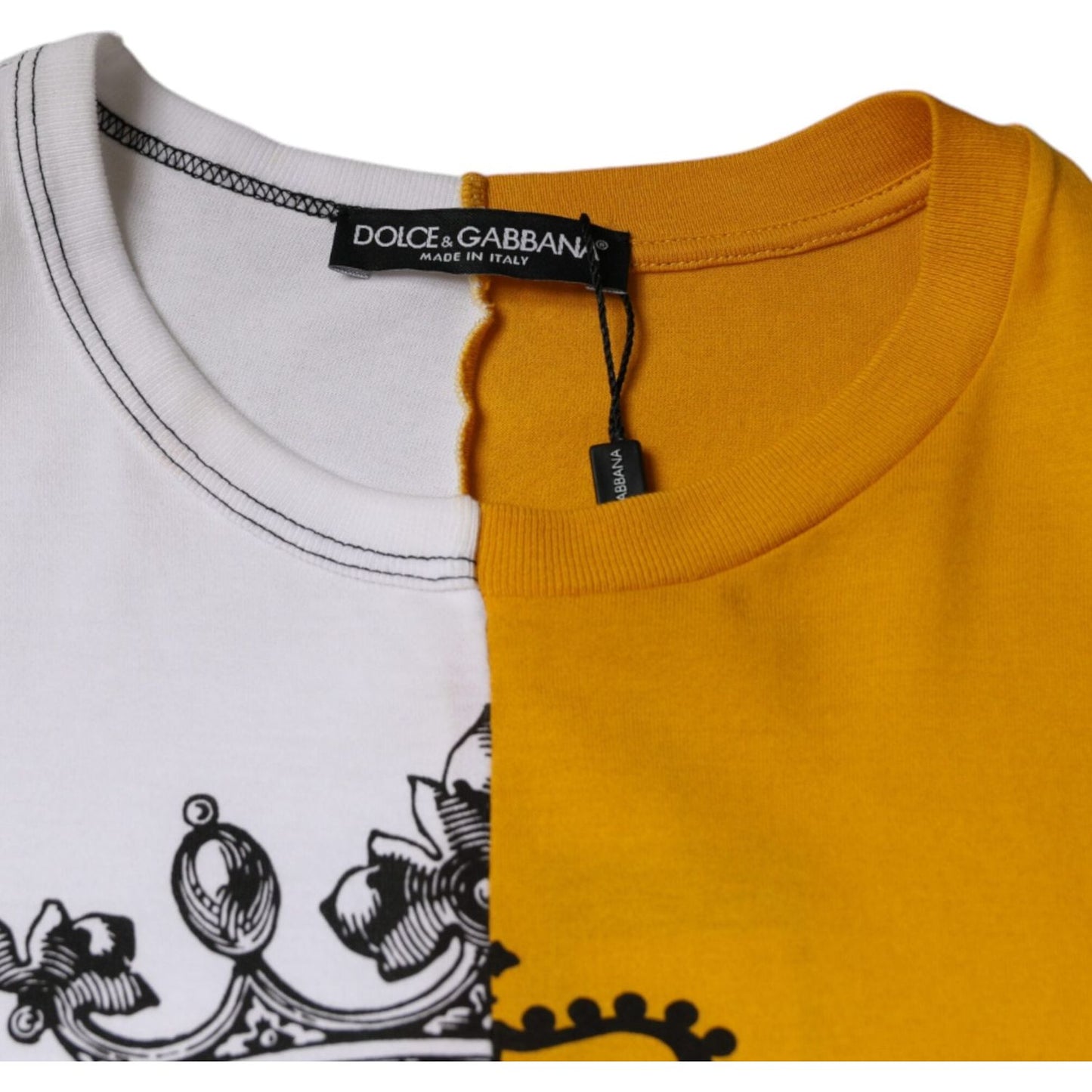 Dolce & Gabbana White Yellow Logo Print Short Sleeve T-shirt