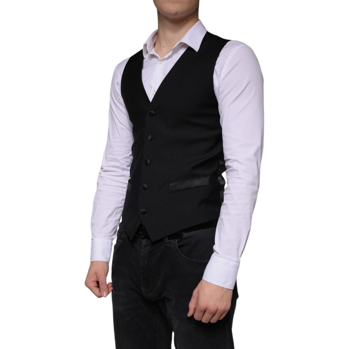 Dolce & Gabbana Black Wool Waistcoat Dress Formal Vest