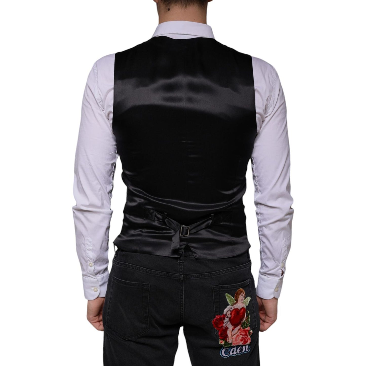 Dolce & Gabbana Black Wool Waistcoat Dress Formal Vest