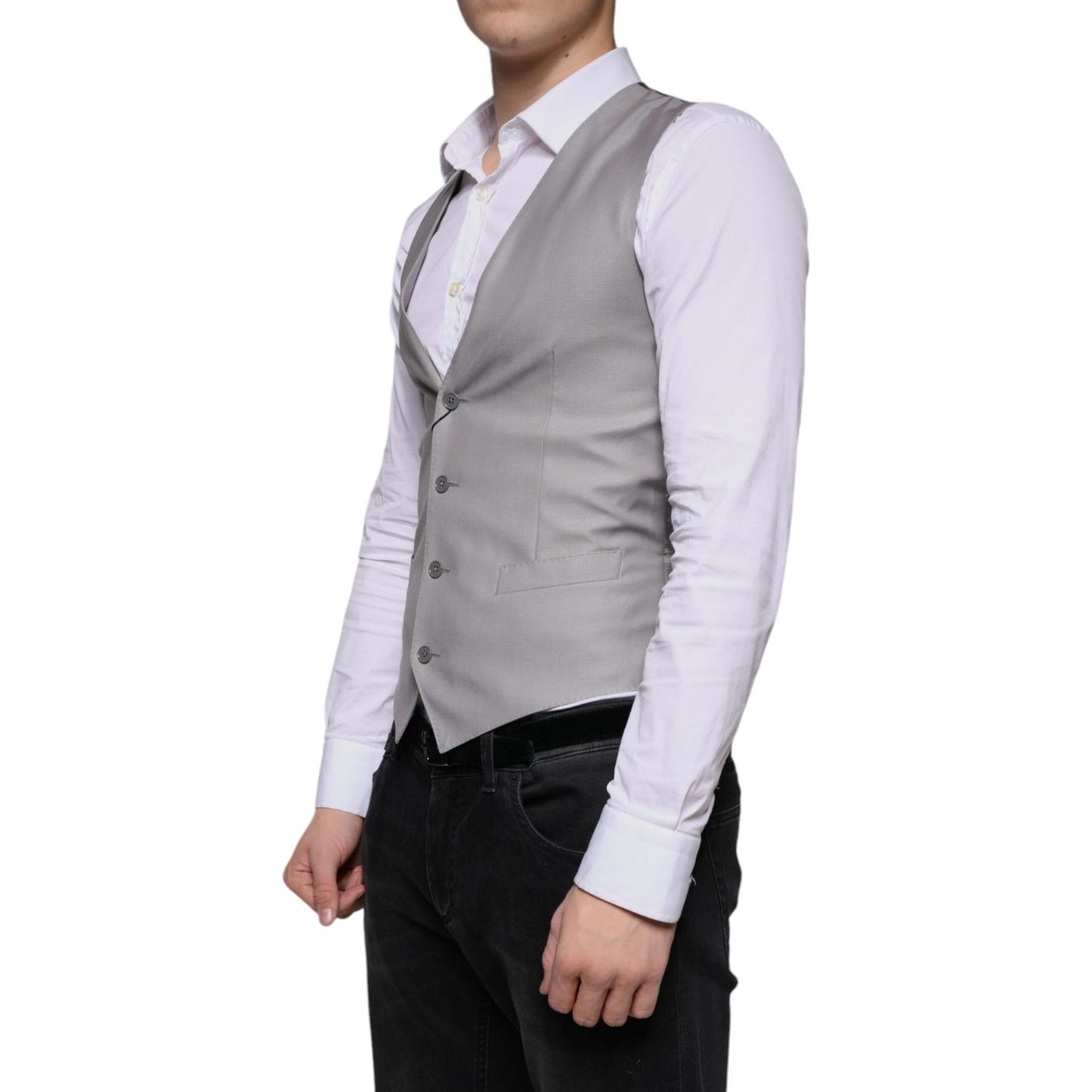 Dolce & Gabbana Light Gray Wool Formal Dress Waistcoat Vest