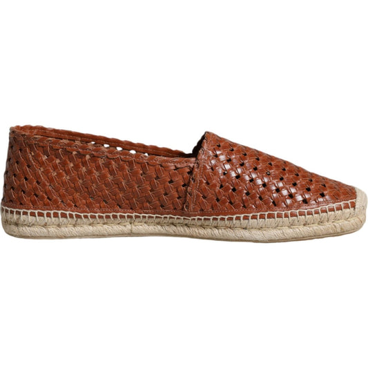 Dolce & Gabbana Maroon Woven Leather Men Espadrille Shoes