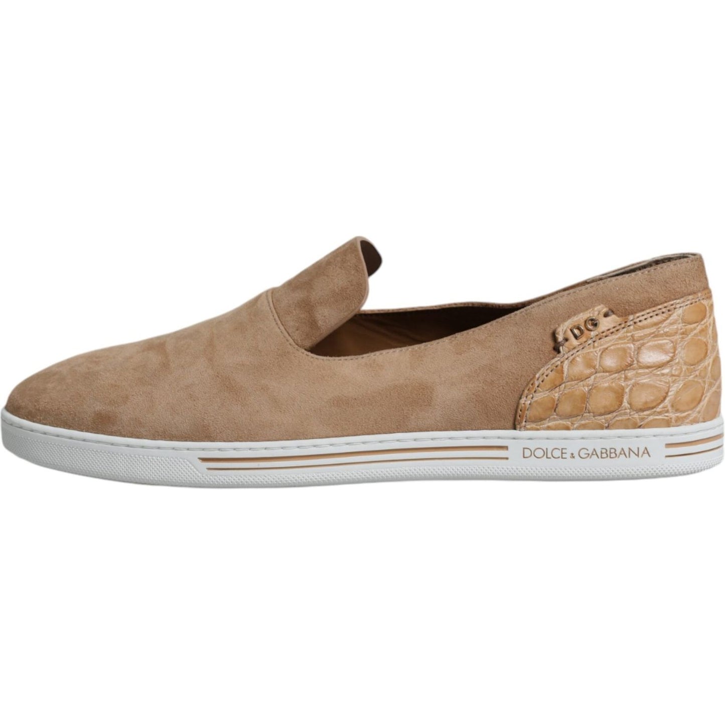 Dolce & Gabbana Beige Suede Caiman Loafers Slippers Shoes