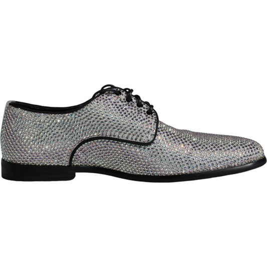 Dolce & Gabbana Silver Leather Rhinestones Derby Dress Shoes