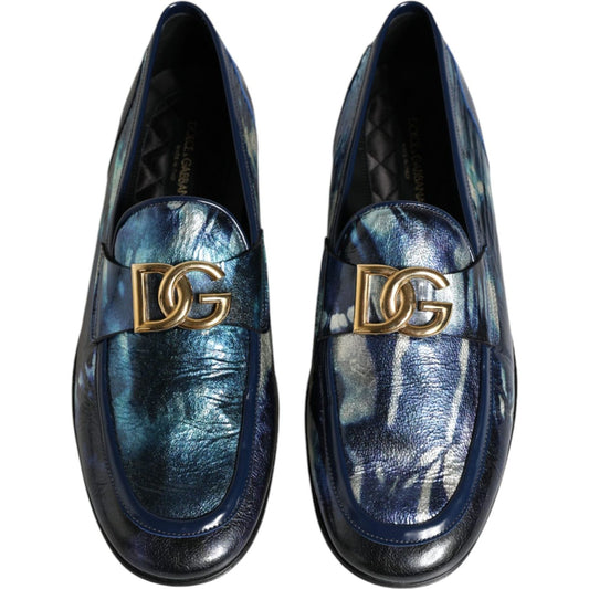 Dolce & Gabbana Blue Tie Dye DG Loafers Formal Shoes Dolce & Gabbana