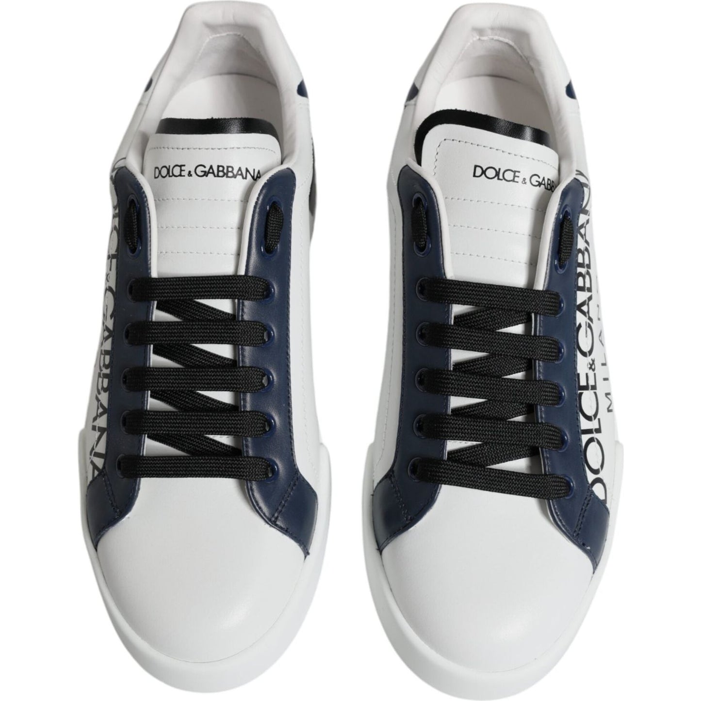 Dolce & Gabbana White Blue Leather Crown Milano Sneakers Shoes