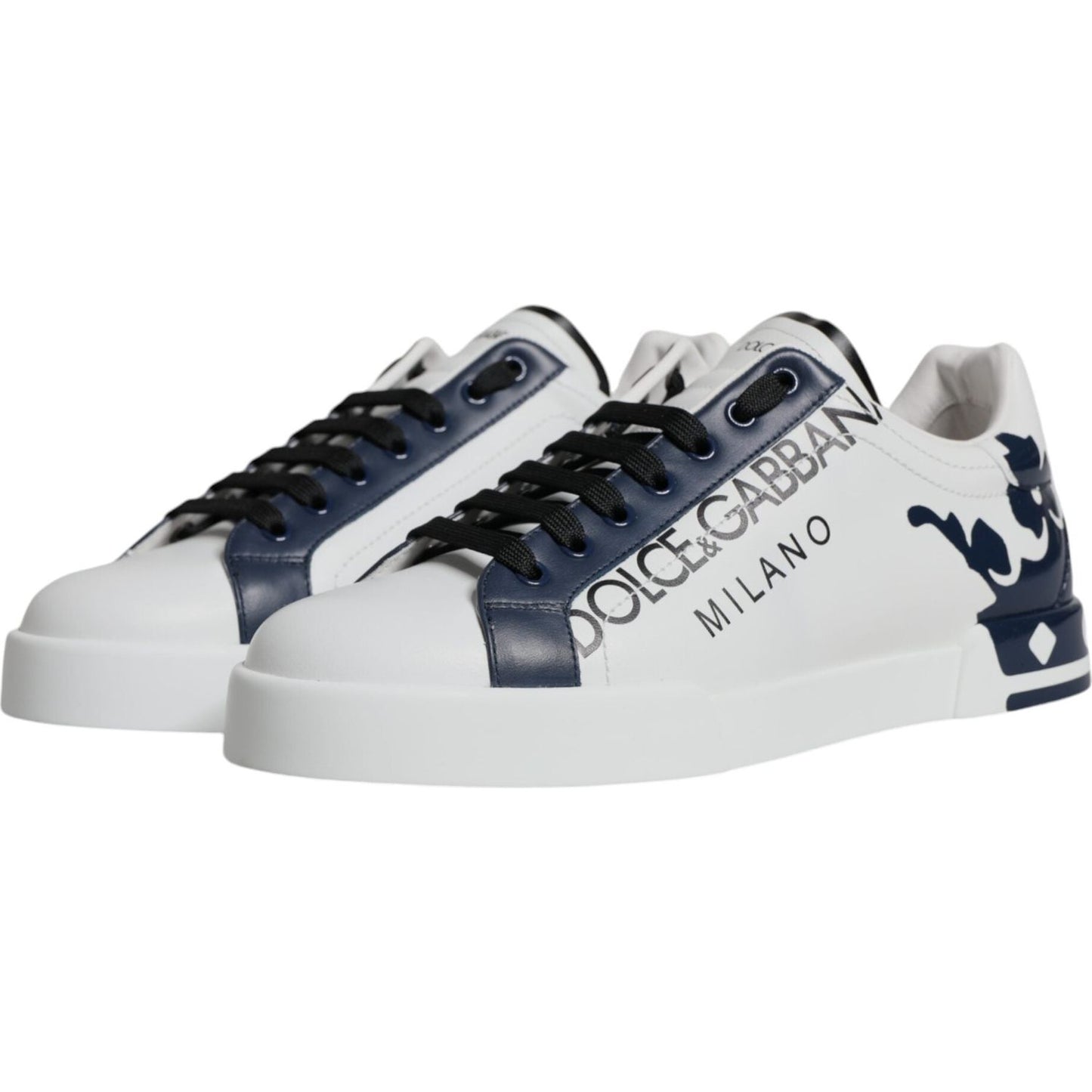 Dolce & Gabbana White Blue Leather Crown Milano Sneakers Shoes