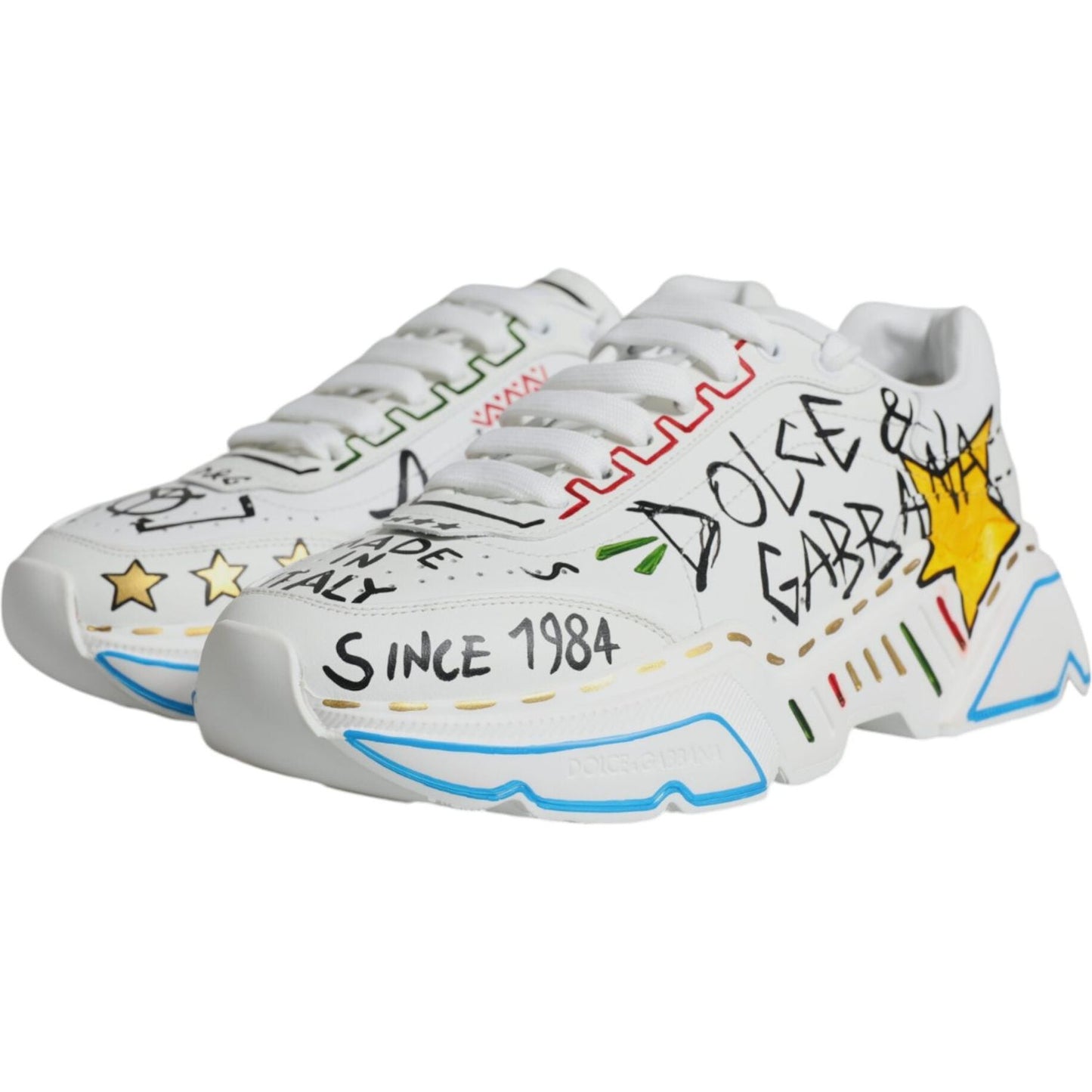 Dolce & Gabbana White Daymaster Hand Painted Sneakers Shoes