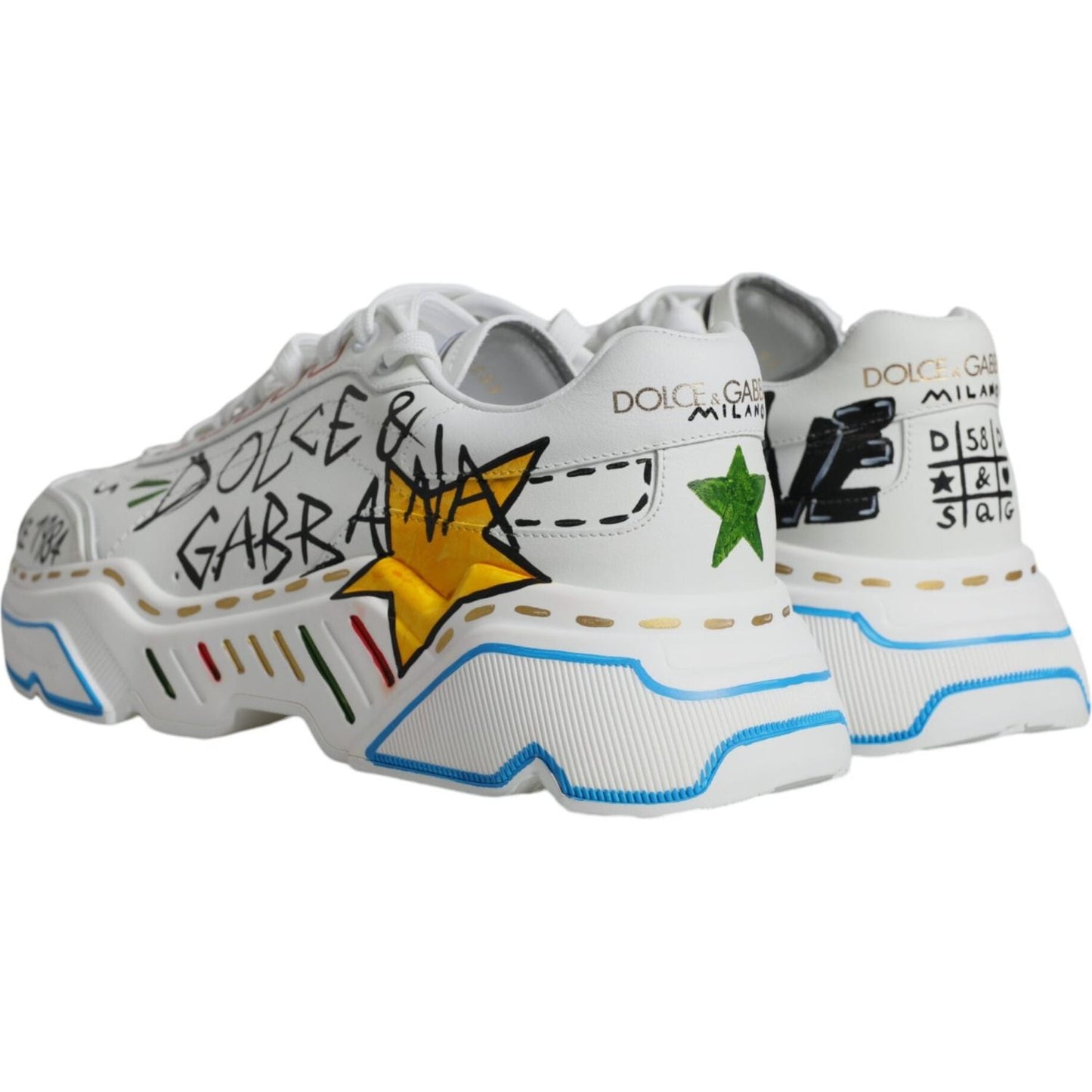 Dolce & Gabbana White Daymaster Hand Painted Sneakers Shoes