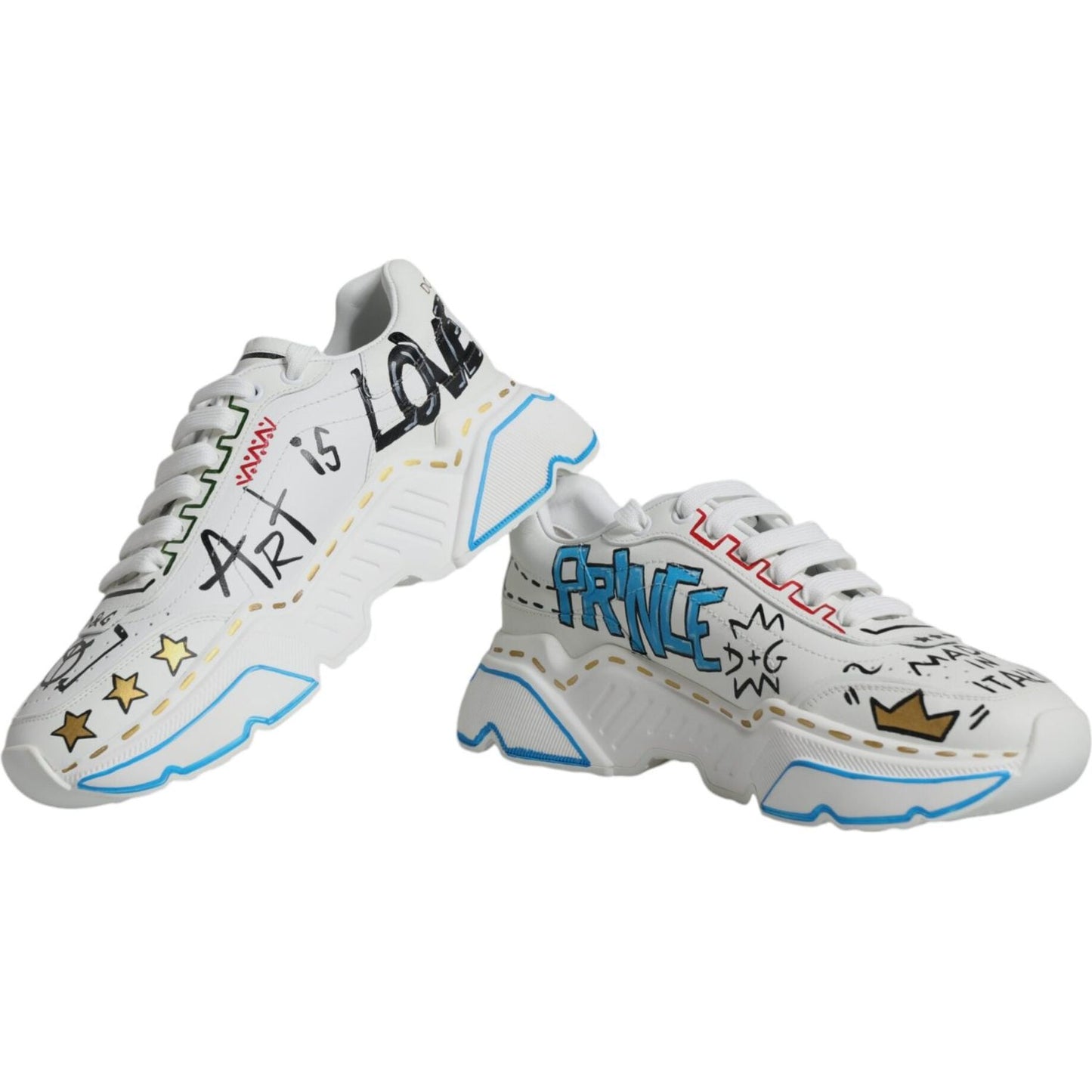 Dolce & Gabbana White Daymaster Hand Painted Sneakers Shoes