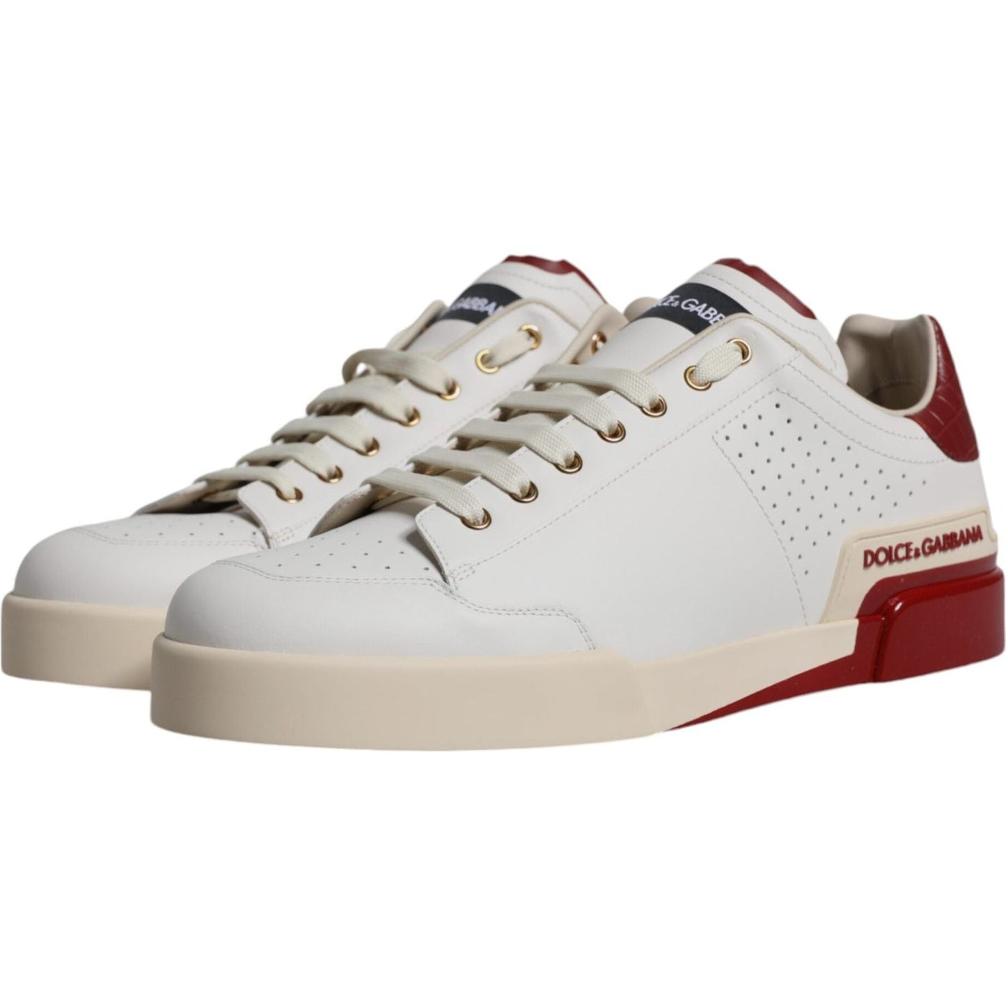 Dolce & Gabbana White Red Perforated Low Top Sneakers Shoes