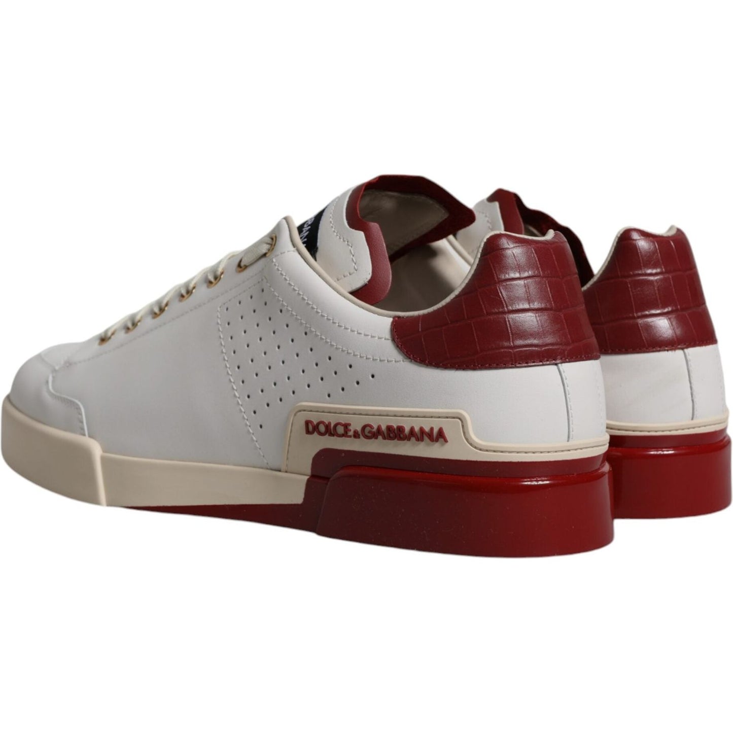 Dolce & Gabbana White Red Perforated Low Top Sneakers Shoes