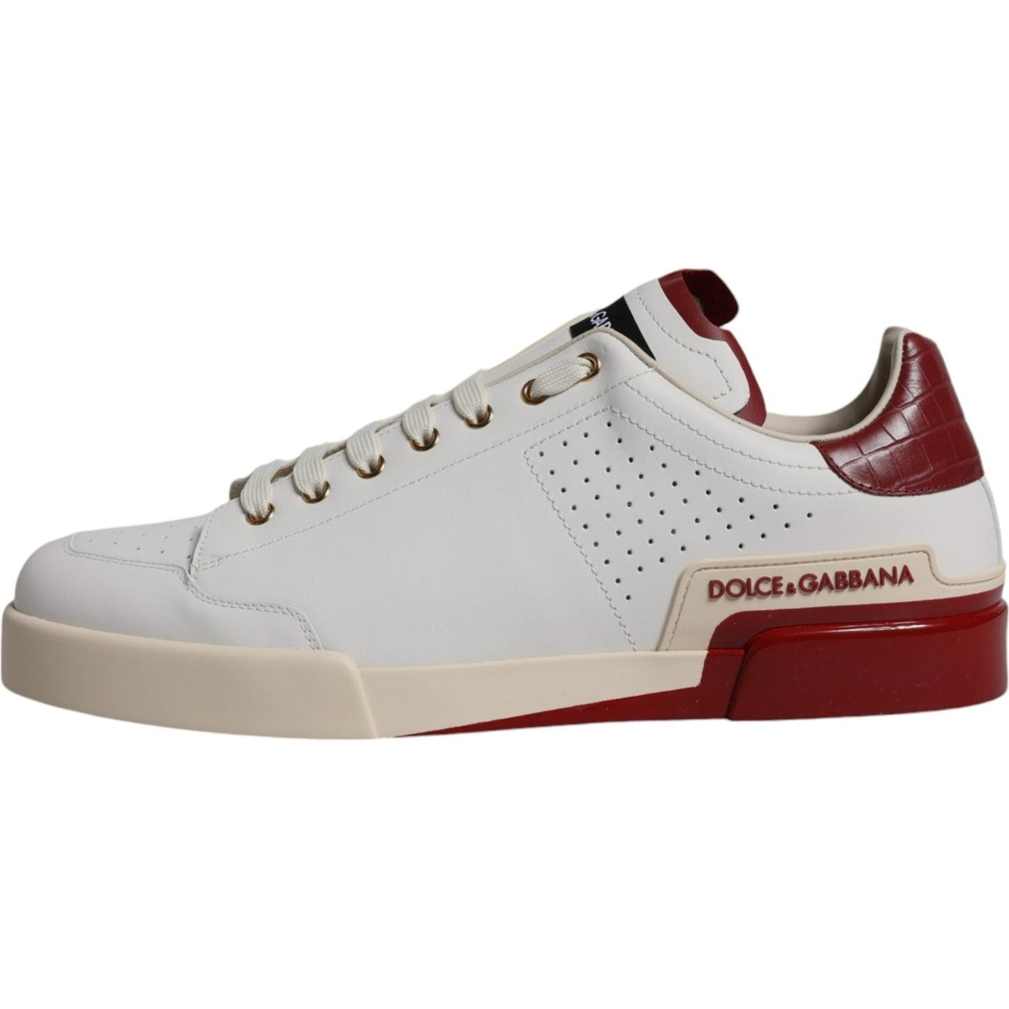 Dolce & Gabbana White Red Perforated Low Top Sneakers Shoes