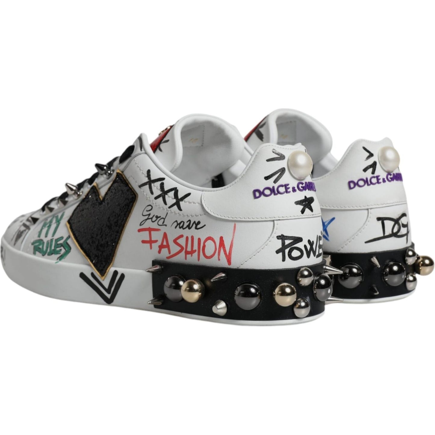 Dolce & Gabbana White Heart Studded Low Top Sneakers Shoes