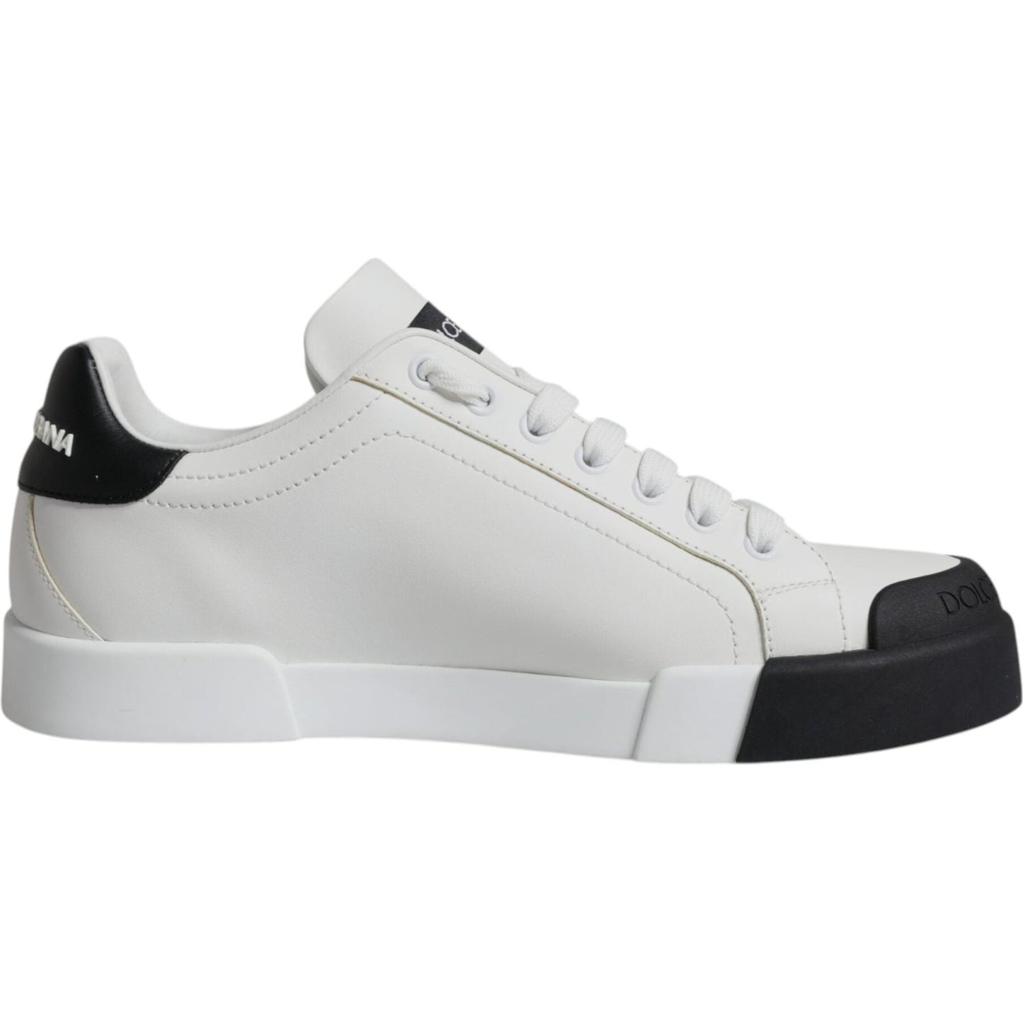 Dolce & Gabbana White Black Leather Logo Portofino Sneaker Shoes Dolce & Gabbana