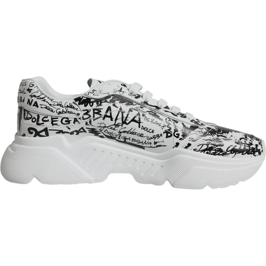 Dolce & Gabbana White Black Graffiti Daymaster Sneakers Shoes