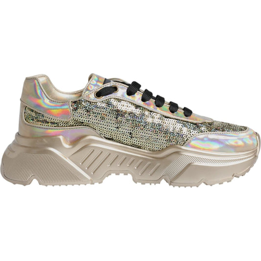 Dolce & Gabbana Gold Sequin Iridiscent Daymaster Sneakers Shoes