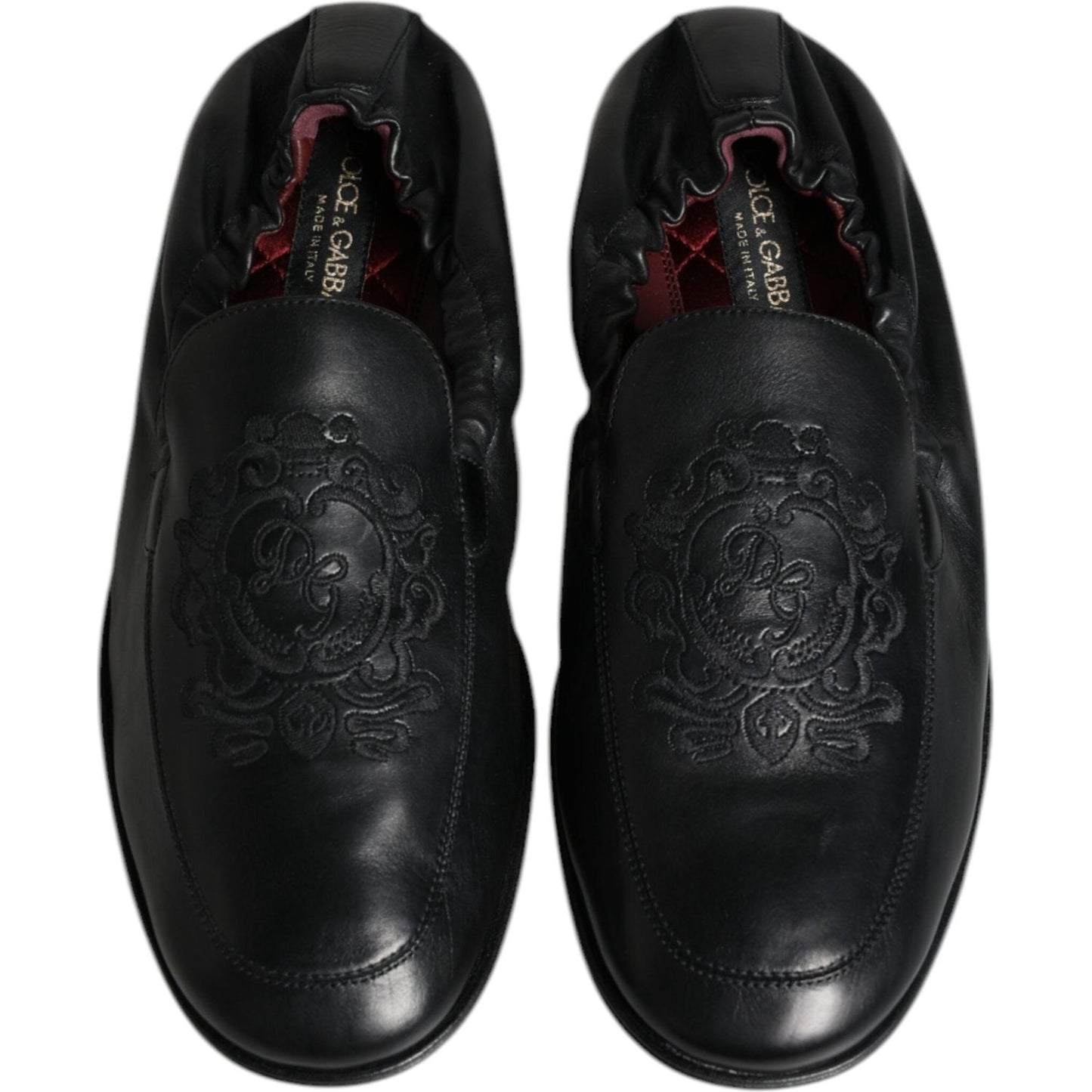 Dolce & Gabbana Black Logo Embroidered Leather Loafer Men Dress Shoes Dolce & Gabbana