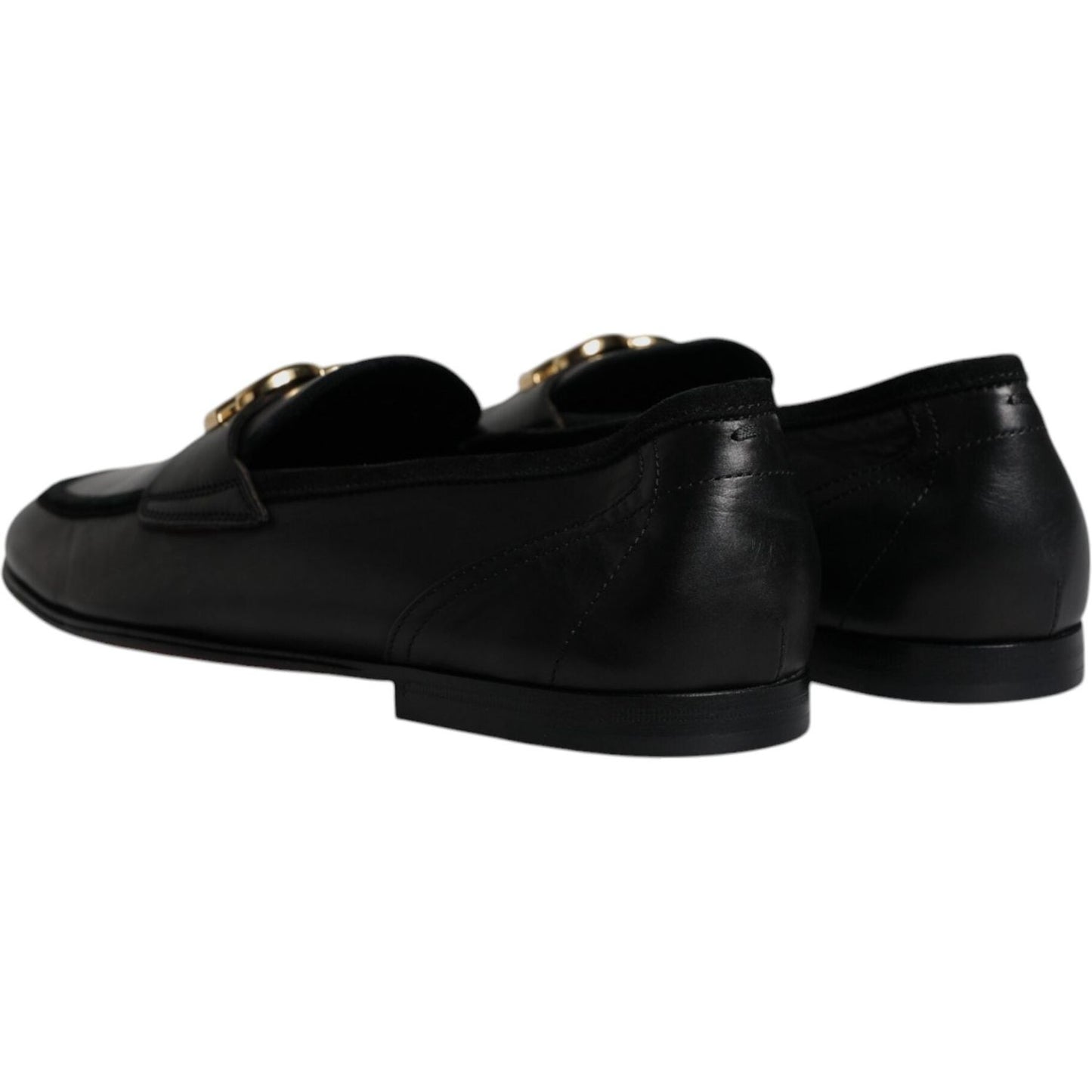 Dolce & Gabbana Black Leather Logo Slip On Loafers Shoes Dolce & Gabbana