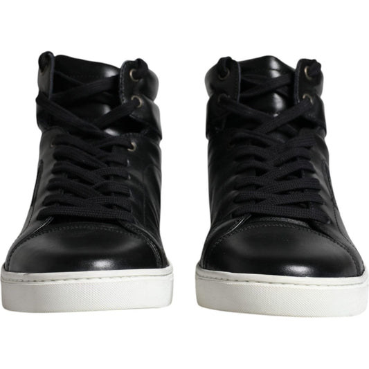 Dolce & Gabbana Black Leather High Top Men Sneakers Shoes