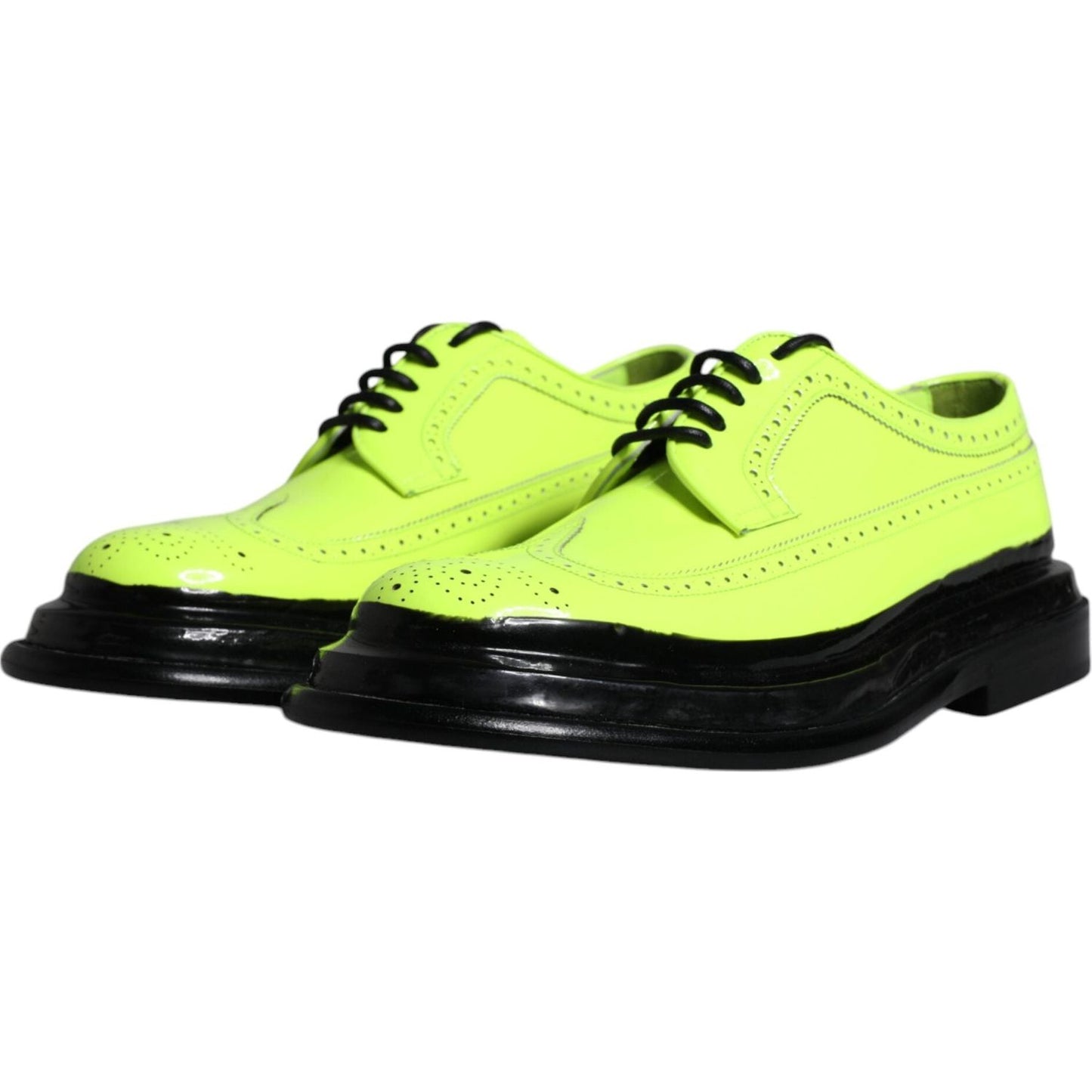 Dolce & Gabbana Neon Green Leather Lace Up Derby Dress Shoes Dolce & Gabbana