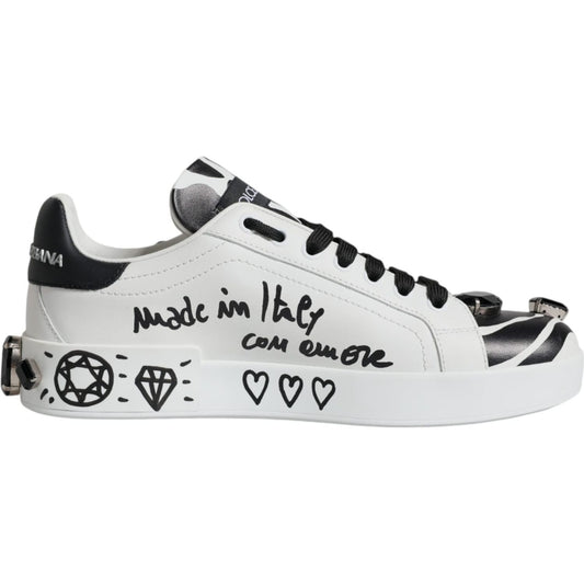 Dolce & Gabbana White Crystal Portofino Low Top Sneaker Shoes