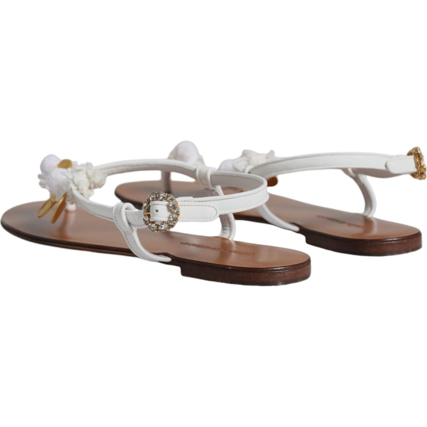 Dolce & Gabbana White Leather Coins Flip Flops Sandals Shoes Dolce & Gabbana