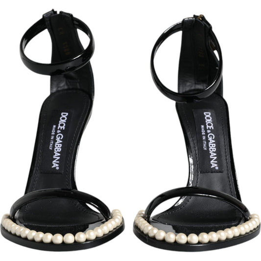 Dolce & Gabbana Black Keira Leather Faux Pearl Sandals Heels Shoes Dolce & Gabbana