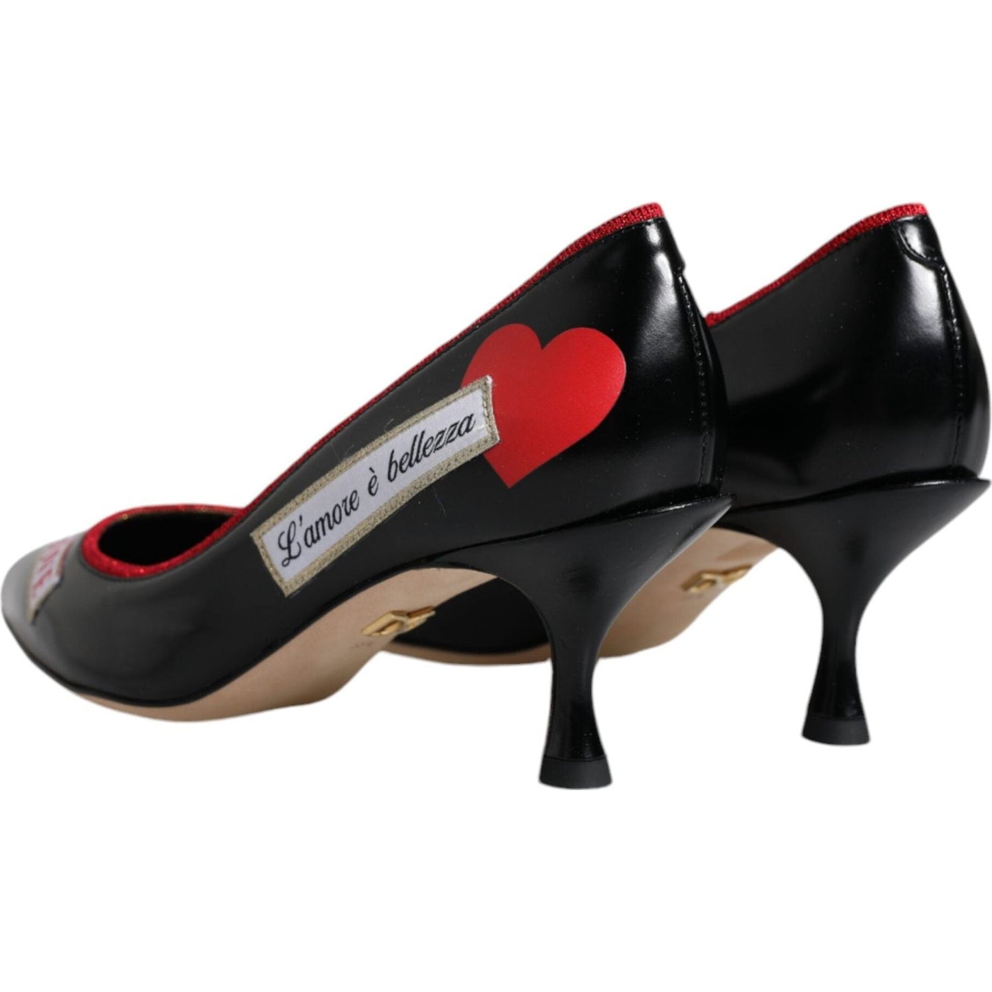 Dolce & Gabbana Black Leather Logo Print Heels Pumps Shoes Dolce & Gabbana