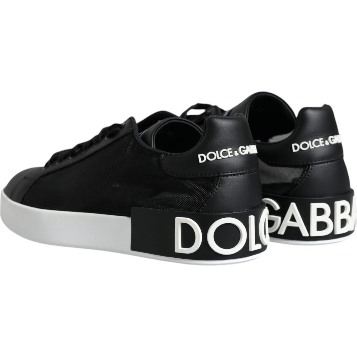 Dolce & Gabbana Black Calf Leather Portofino Sneakers Shoes Dolce & Gabbana