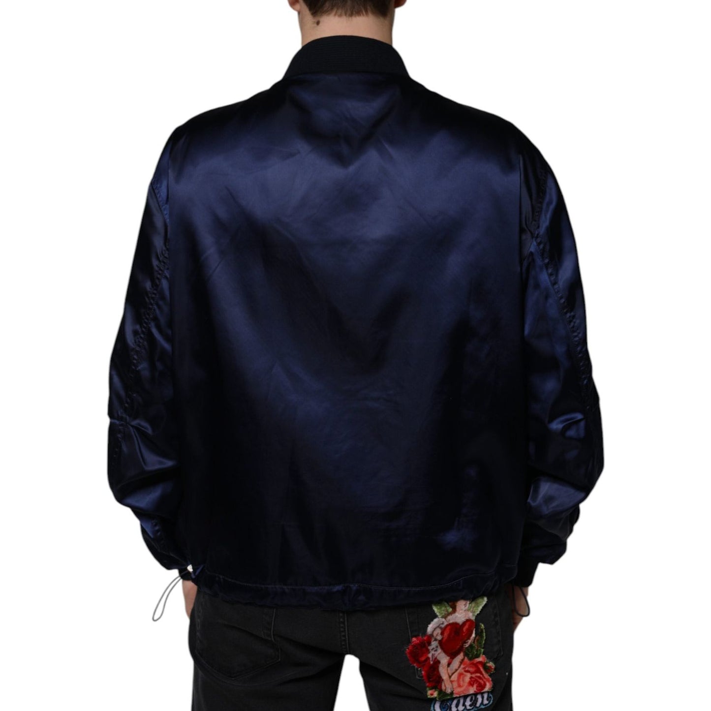 Dolce & Gabbana Blue Crown Heart Full Zip Men Bomber Jacket Dolce & Gabbana