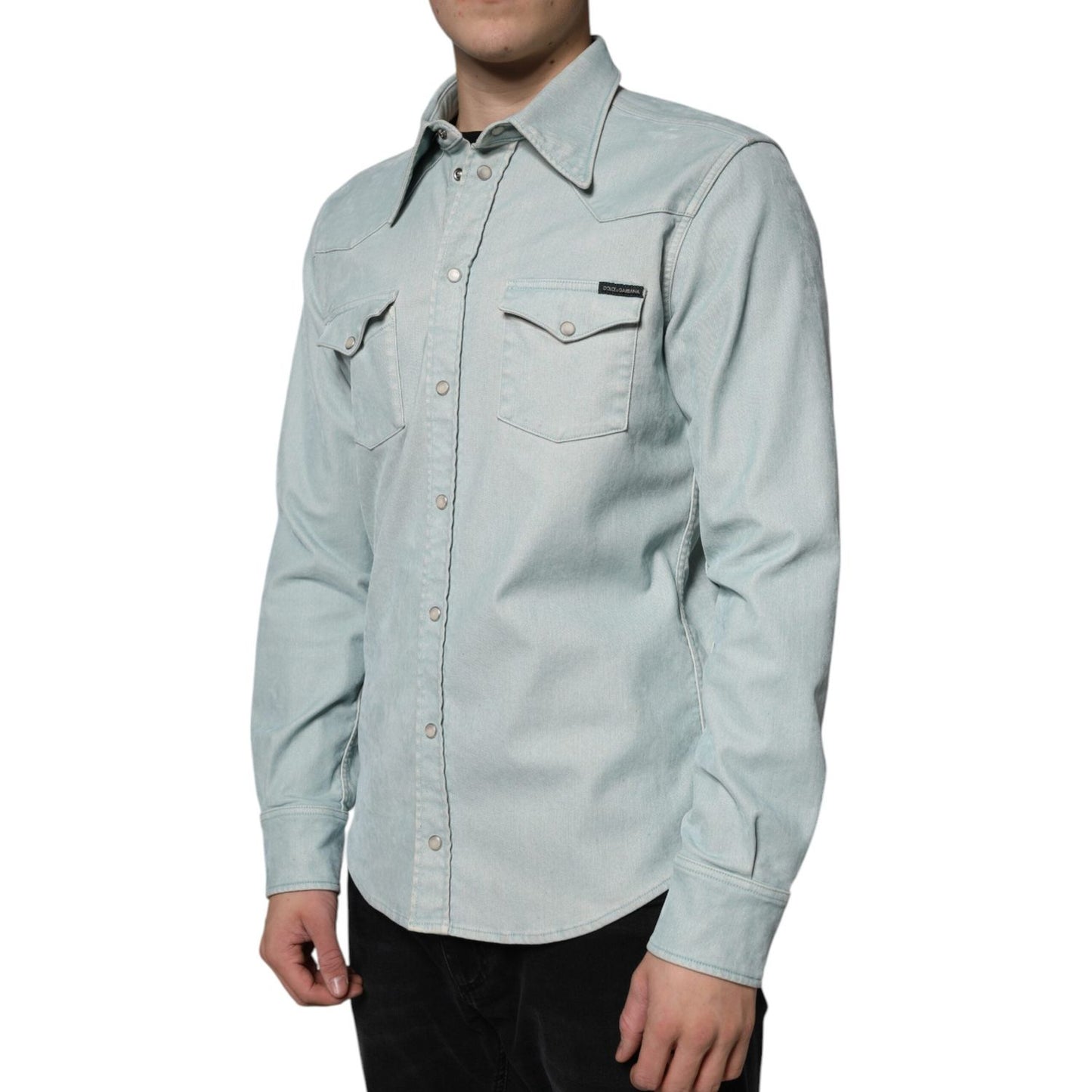 Dolce & Gabbana Light Blue Cotton Button Down Casual Shirt Dolce & Gabbana