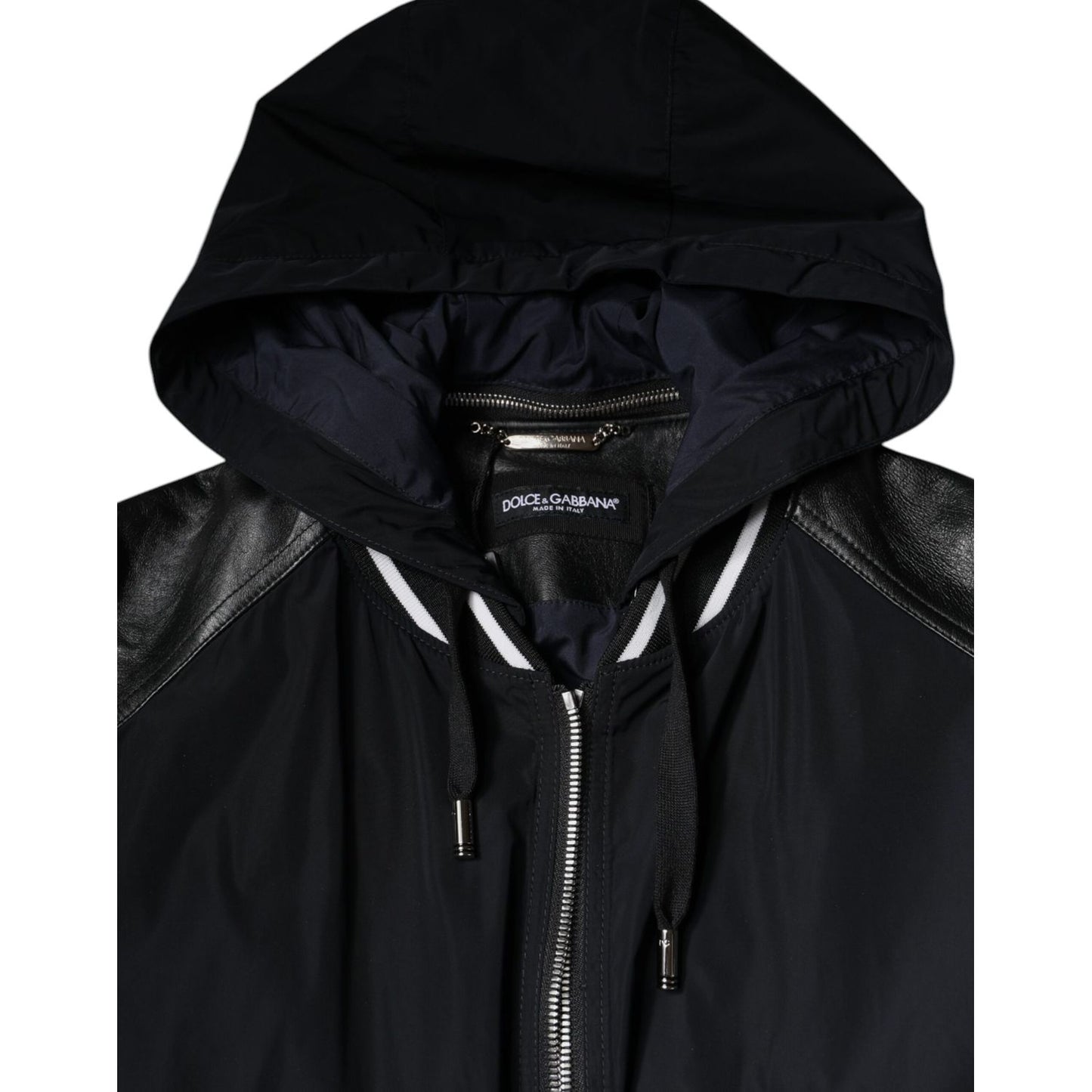 Dolce & Gabbana Black Hooded Full Zip Men Bomber Jacket