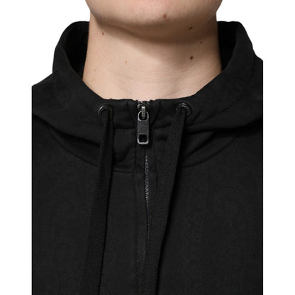 Dolce & Gabbana Black Cotton Full Zip Hooded Bomber Jacket