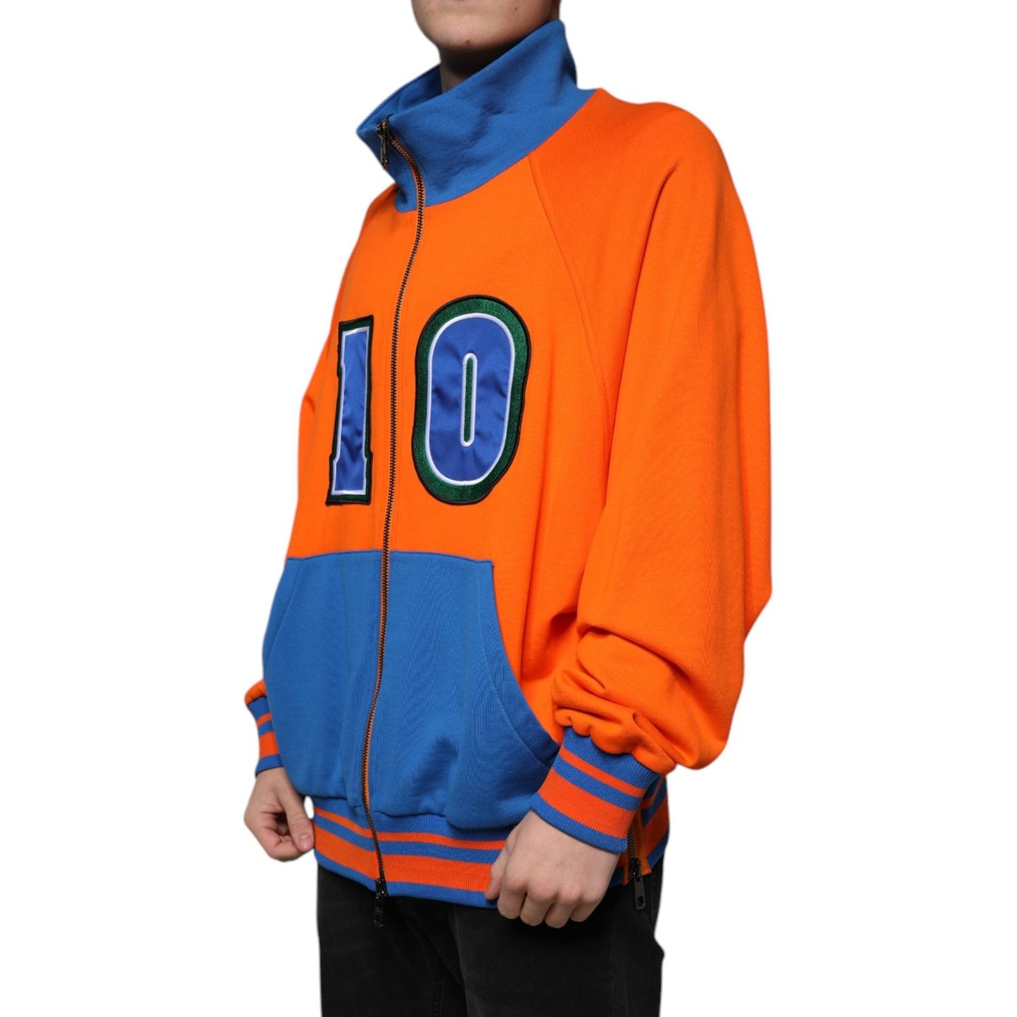 Dolce & Gabbana Orange Blue Full Zip Jersey Bomber Jacket Dolce & Gabbana