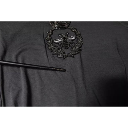 Dolce & Gabbana Gray Crown Bee Embroidery Pullover Sweater