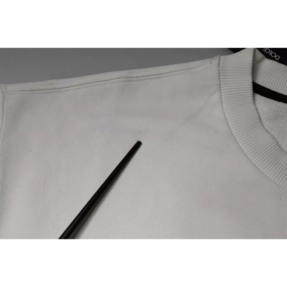 Dolce & Gabbana White Logo Cotton Crew Neck Pullover Sweater