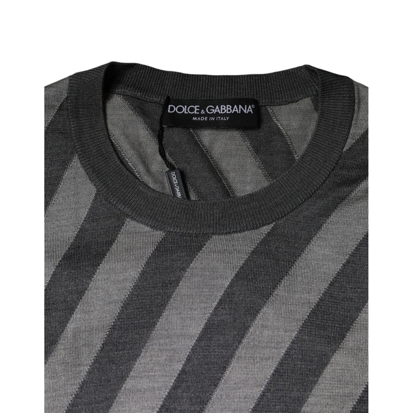 Dolce & Gabbana Gray Stripes Long Sleeve Round Neck Pullover Sweater