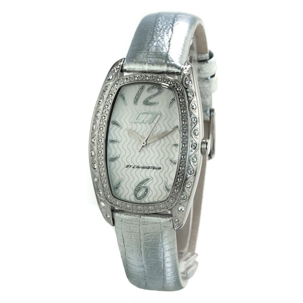 Chronotech Silver Leather Dress Watch