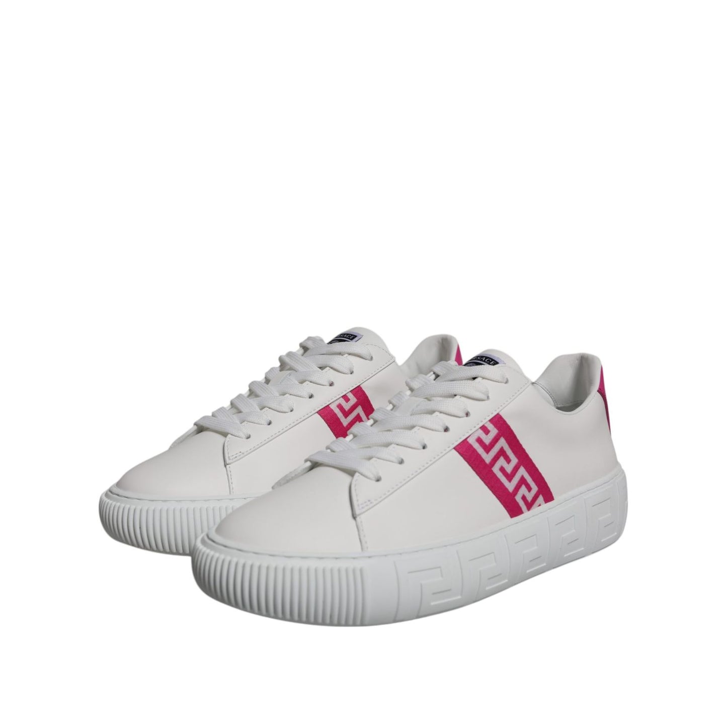 Versace White Pink Greca Print Platform Low Top Sneakers Shoes