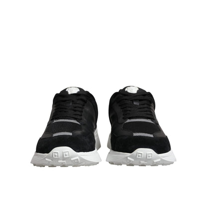 Versace Black Canvas Quad Fabric Medusa Low Top Sneaker Shoes Versace