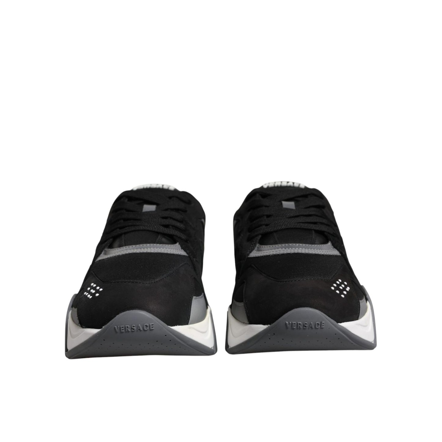 Versace Black Leather Neoprene Chunky Low Top Sneakers Squalo Shoes Versace