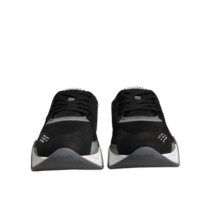Versace Black Leather Neoprene Chunky Low Top Sneakers Squalo Shoes Versace